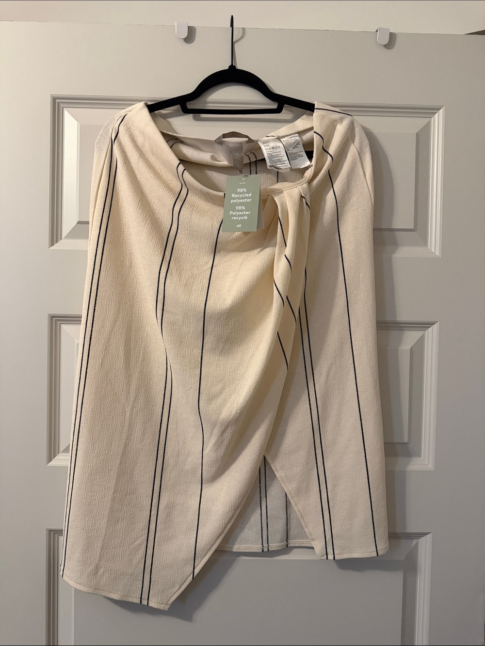 H&M Cream Wrap Skirt with Black Pinstripes